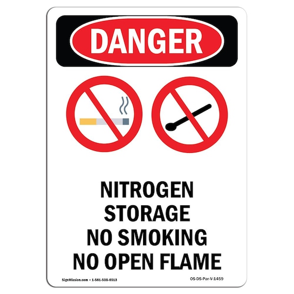 Safety Sign, OSHA Danger, 5" Height, Nitrogen Storage No, Portrait, 10PK